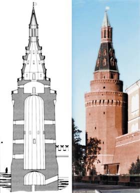 Колодец хорошо видно в разрезе башни